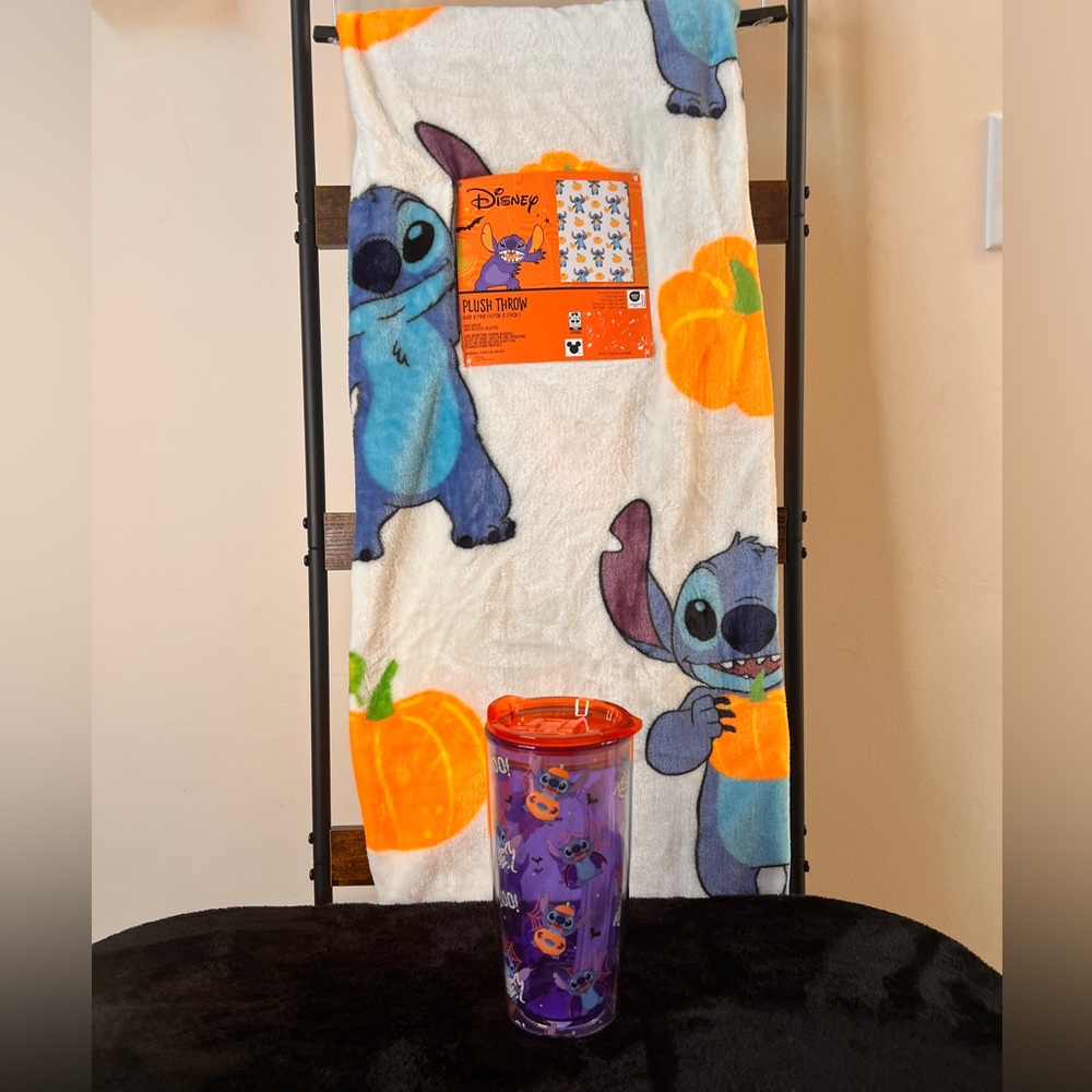 Disney Stitch Halloween Pumpkin Throw Blanket and Stitch Halloween Tumbler